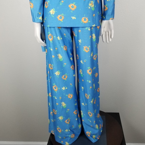 Gay Gibson Vintage Union 70s Blue Floral 2-Piece Disco Wide Leg Pajamas Size XS - Picture 6 of 12